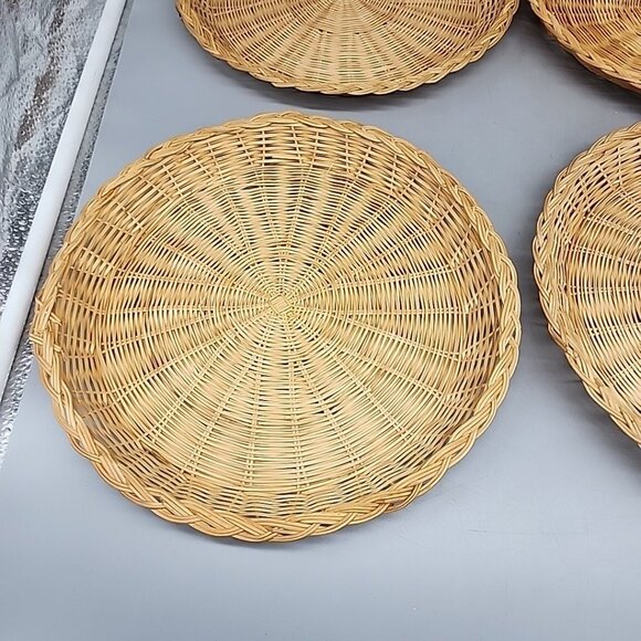 Vintage wicker rattan bamboo paper plate holders 9.75" Set Of 4 - Picture 2 of 5